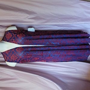 XL lularoe Joy elegant collection navy blue red velvet with metallic accents